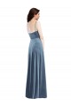 Bleu poussiéreux Trapèze Velours Stretch Longue Robes demoiselle d'honneur / Robes de bal Prix Réduit