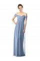 Bleu poussiéreux Trapèze Épaule Dénudée Mousseline Longue Robes demoiselle d'honneur Prix Réduit