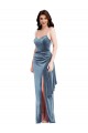 Bleu poussiéreux Trompette Bretelles spaghetti Velours Stretch Longue Formelles Robes demoiselle d'honneur / Robes de soirée / Robes de bal Prix Réduit