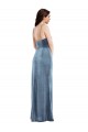 Bleu poussiéreux Trompette Bretelles spaghetti Velours Stretch Longue Formelles Robes demoiselle d'honneur / Robes de soirée / Robes de bal Prix Réduit