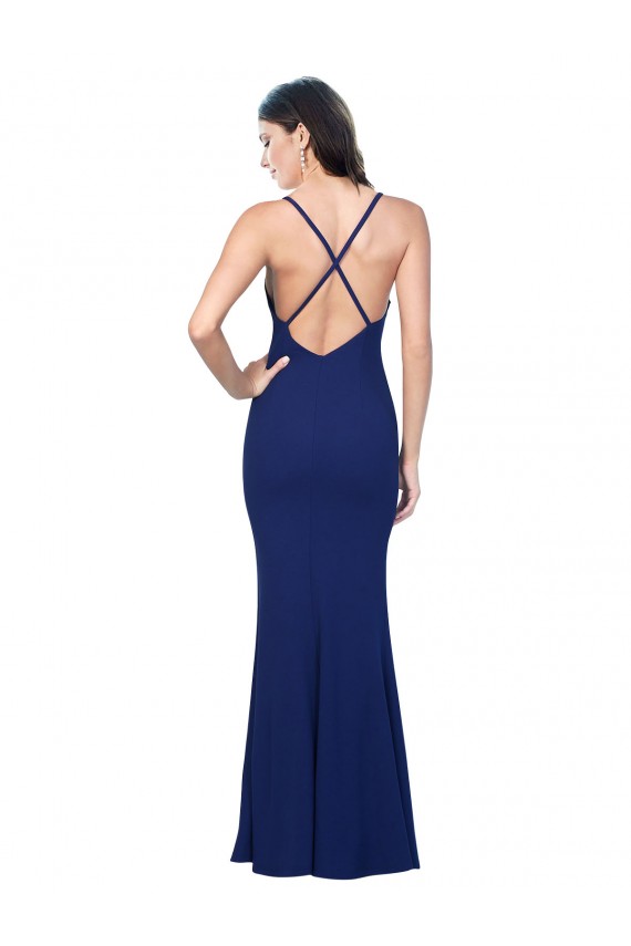 Bleu roi Fourreau Col V Crêpe Stretch Longue Formelles Robes demoiselle d'honneur / Robes de soirée / Robes de bal Prix Réduit