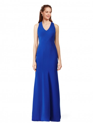 Bleu roi Sirène Col V Crêpe Stretch Longue Formelles Robes demoiselle d'honneur / Robes de soirée / Robes de bal Prix Réduit