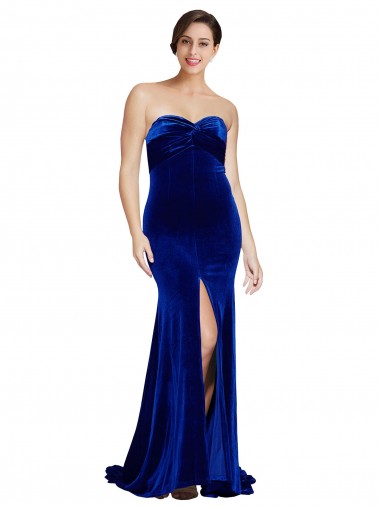 Bleu roi Sirène Sans bretelle Balayage train Velours Stretch Longue Formelles Robes demoiselle d'honneur / Robes de soirée / Robes de bal Prix Réduit