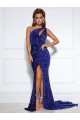 Bleu roi Sirène Traîne moyenne Paillettes Velours Longue Robes de bal Prix Réduit