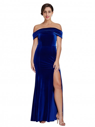 Bleu roi Sirène Épaule Dénudée Velours Stretch Longue Formelles Robes demoiselle d'honneur / Robes de soirée / Robes de bal Prix Réduit