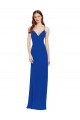 Bleu roi Trapèze Bretelles spaghetti Col V Mousseline Longue Robes demoiselle d'honneur Prix Réduit