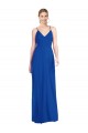 Bleu roi Trapèze Bretelles spaghetti Col V Mousseline Longue Robes demoiselle d'honneur Prix Réduit