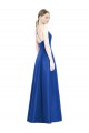 Bleu roi Trapèze Bretelles spaghetti Col V Satiné Longue Robes demoiselle d'honneur Prix Réduit