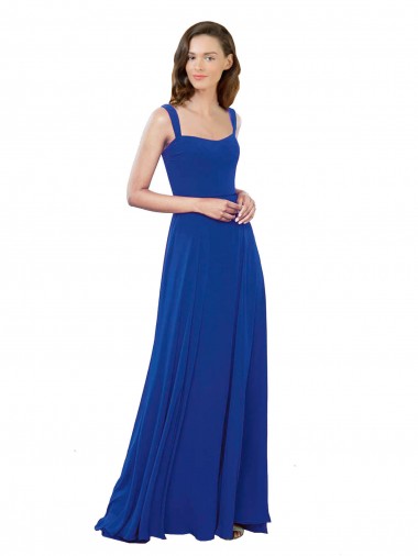 Bleu roi Trapèze Col Carré Mousseline Longue Robes demoiselle d'honneur Prix Réduit