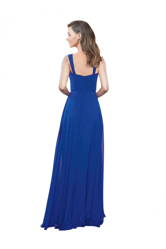 Bleu roi Trapèze Col Carré Mousseline Longue Robes demoiselle d'honneur Prix Réduit