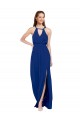 Bleu roi Trapèze Col Haut Mousseline Longue Robes demoiselle d'honneur Prix Réduit