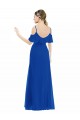Bleu roi Trapèze Col V Mousseline Longue Asymétrique Robes demoiselle d'honneur Prix Réduit