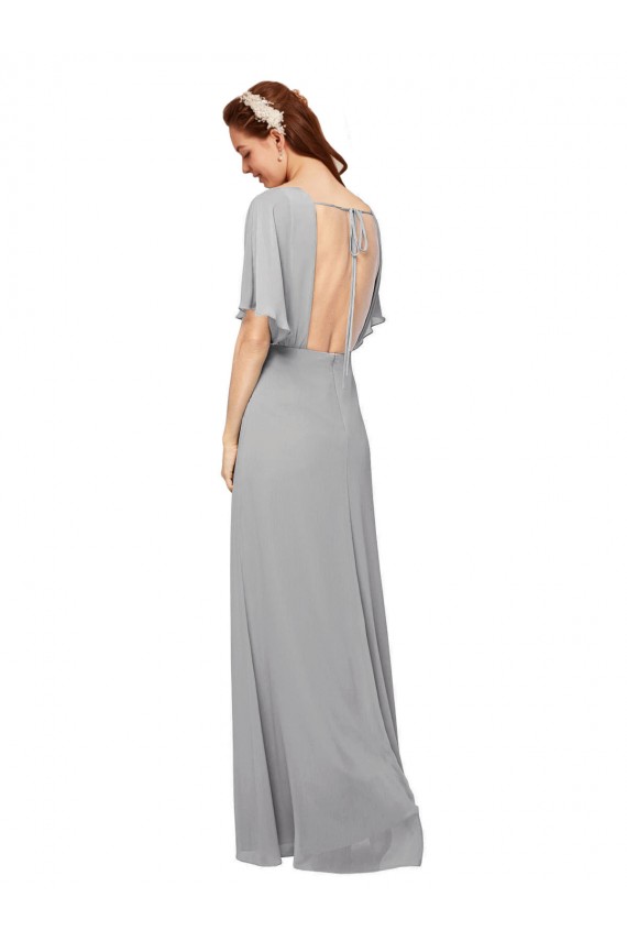 Bleu roi Trapèze Col V Mousseline Longue Robes demoiselle d'honneur Prix Réduit