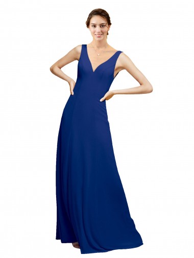 Bleu roi Trapèze Col V Mousseline Longue Robes demoiselle d'honneur Prix Réduit