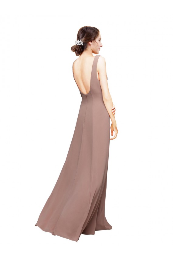 Bleu roi Trapèze Col V Mousseline Longue Robes demoiselle d'honneur Prix Réduit