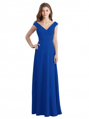 Bleu roi Trapèze Col V Mousseline Longue Robes demoiselle d'honneur Prix Réduit