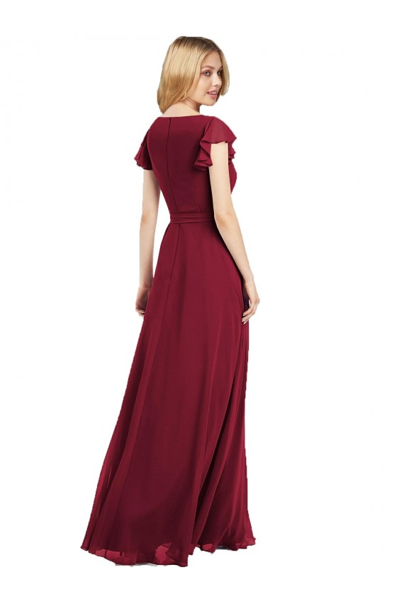 Bleu roi Trapèze Col V Mousseline Longue Robes demoiselle d'honneur Prix Réduit