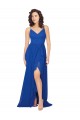 Bleu roi Trapèze Col V Mousseline Longue Robes demoiselle d'honneur Prix Réduit