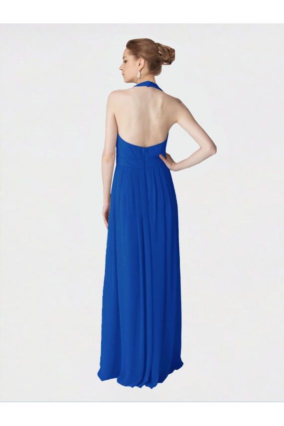 Bleu roi Trapèze Licou Mousseline Longue Robes demoiselle d'honneur Prix Réduit