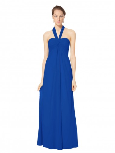Bleu roi Trapèze Licou Mousseline Longue Robes demoiselle d'honneur Prix Réduit