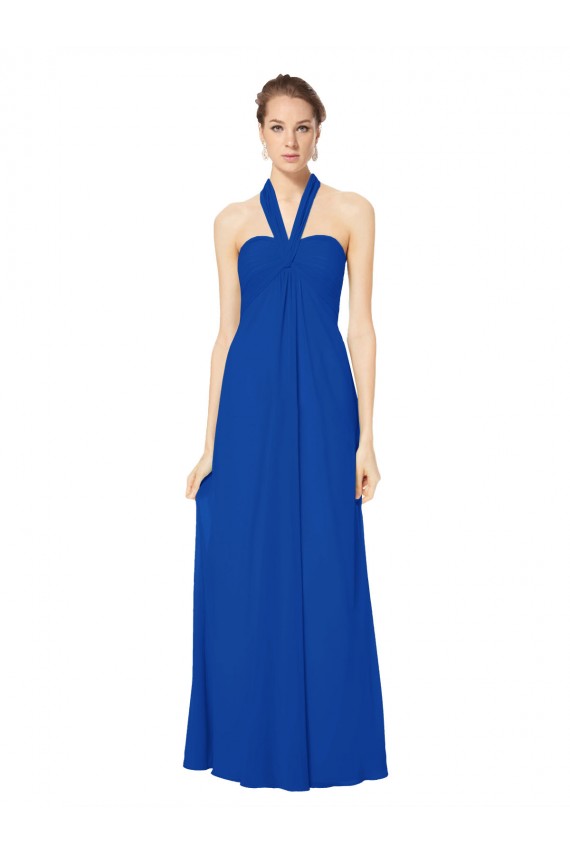 Bleu roi Trapèze Licou Mousseline Longue Robes demoiselle d'honneur Prix Réduit