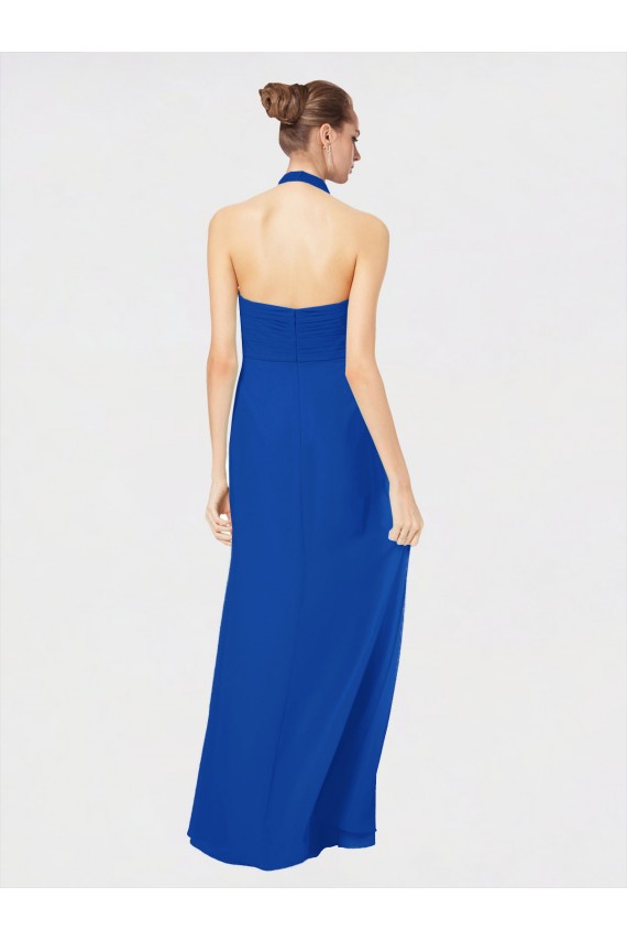Bleu roi Trapèze Licou Mousseline Longue Robes demoiselle d'honneur Prix Réduit