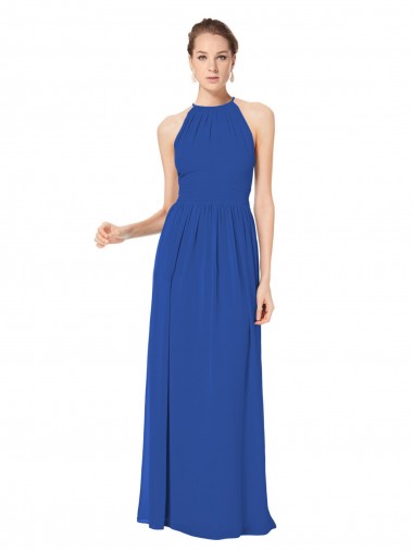 Bleu roi Trapèze Licou Mousseline Longue Robes demoiselle d'honneur Prix Réduit