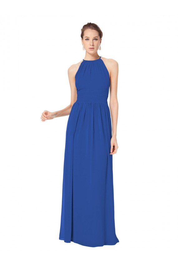 Bleu roi Trapèze Licou Mousseline Longue Robes demoiselle d'honneur Prix Réduit