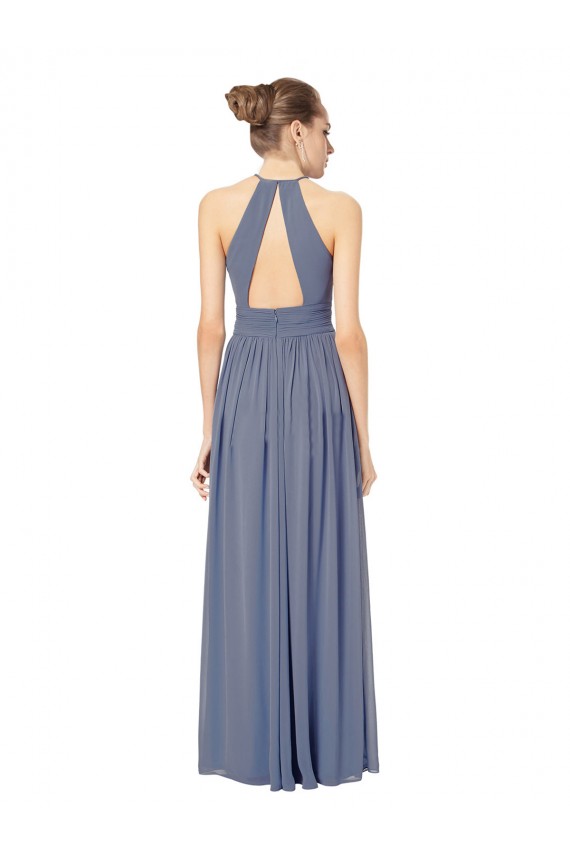 Bleu roi Trapèze Licou Mousseline Longue Robes demoiselle d'honneur Prix Réduit