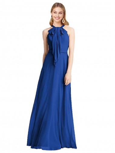 Bleu roi Trapèze Licou Mousseline Longue Robes demoiselle d'honneur Prix Réduit
