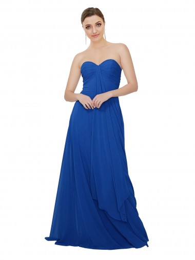Bleu roi Trapèze Sans bretelle Mousseline Longue Robes demoiselle d'honneur Prix Réduit