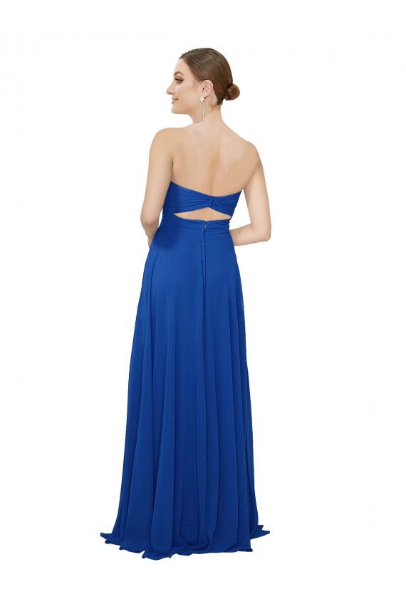 Bleu roi Trapèze Sans bretelle Mousseline Longue Robes demoiselle d'honneur Prix Réduit