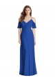 Bleu roi Trompette Bretelles spaghetti Col V Mousseline Longue Robes demoiselle d'honneur Prix Réduit