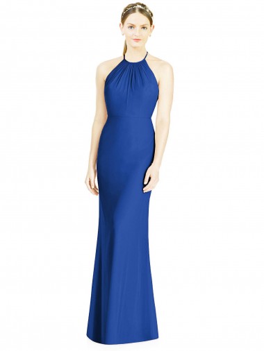 Bleu roi Trompette Licou Col Haut Mousseline Longue Robes demoiselle d'honneur Prix Réduit