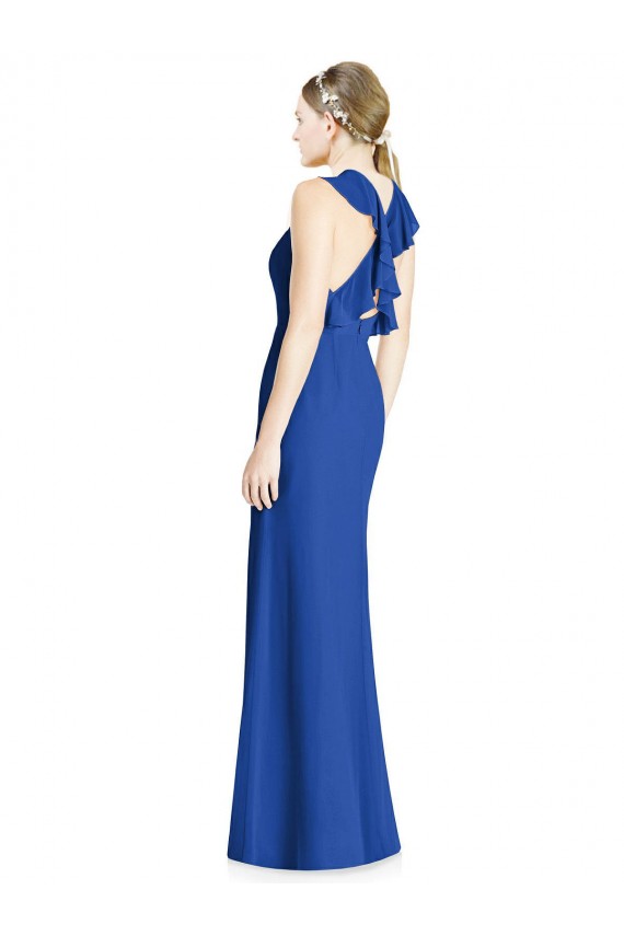 Bleu roi Trompette Licou Col Haut Mousseline Longue Robes demoiselle d'honneur Prix Réduit