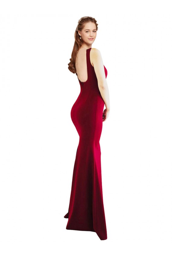 Bordeaux 10 Sirène Col Carré Crêpe Stretch Longue Formelles Robes demoiselle d'honneur / Robes de soirée / Robes de bal Prix Réduit
