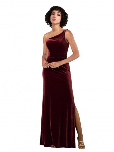 Bordeaux Colonne Velours Stretch Longue Formelles Robes demoiselle d'honneur / Robes de soirée / Robes de bal Prix Réduit
