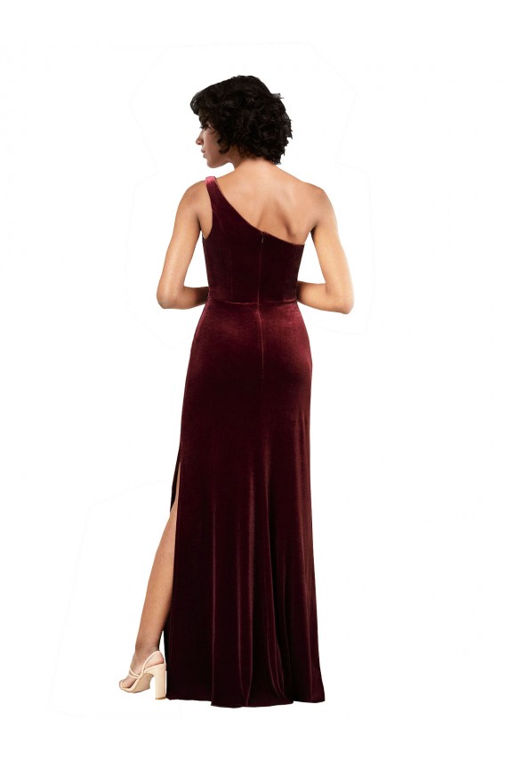 Bordeaux Colonne Velours Stretch Longue Formelles Robes demoiselle d'honneur / Robes de soirée / Robes de bal Prix Réduit