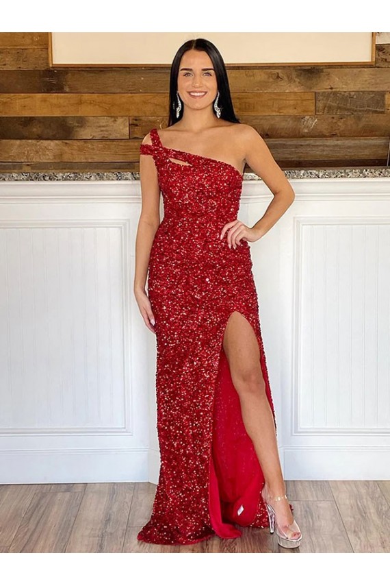 Bordeaux Fourreau Balayage train Paillettes Velours Longue Robes de bal Prix Réduit