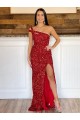 Bordeaux Fourreau Balayage train Paillettes Velours Longue Robes de bal Prix Réduit
