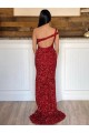 Bordeaux Fourreau Balayage train Paillettes Velours Longue Robes de bal Prix Réduit