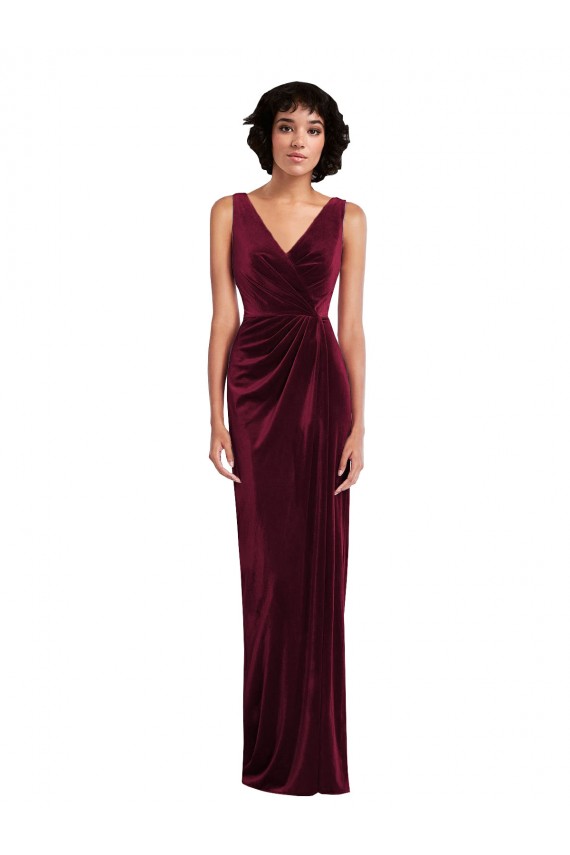 Bordeaux Fourreau Col V Velours Stretch Longue Robes demoiselle d'honneur / Robes de bal Prix Réduit
