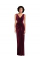 Bordeaux Fourreau Col V Velours Stretch Longue Robes demoiselle d'honneur / Robes de bal Prix Réduit