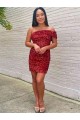Bordeaux Fourreau Courte Paillettes Velours Courte Robes de bal Prix Réduit
