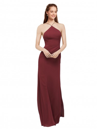 Bordeaux Fourreau Licou Mousseline Longue Robes demoiselle d'honneur Prix Réduit