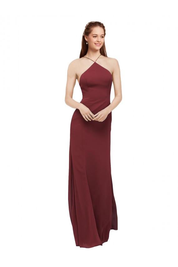 Bordeaux Fourreau Licou Mousseline Longue Robes demoiselle d'honneur Prix Réduit