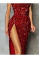 Bordeaux Fourreau Sans bretelle Paillettes Velours Longue Robes de bal Prix Réduit