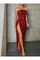 Bordeaux Fourreau Sans bretelle Paillettes Velours Longue Robes de bal Prix Réduit
