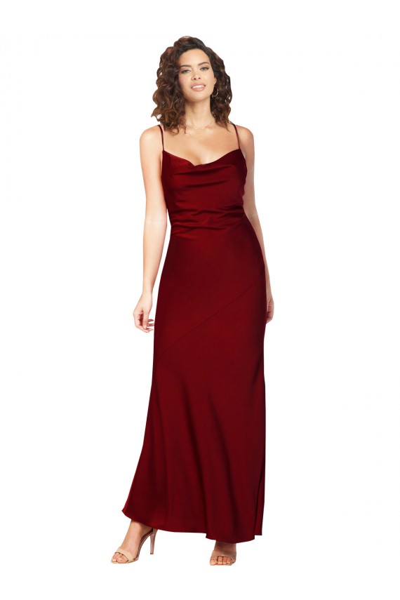 Bordeaux Fourreau Satiné Soyeux Longue Formelles Robes demoiselle d'honneur / Robes de soirée / Robes de bal Prix Réduit