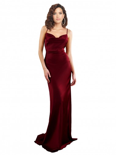 Bordeaux Fourreau Satiné Soyeux Longue Formelles Robes demoiselle d'honneur / Robes de soirée / Robes de bal Prix Réduit